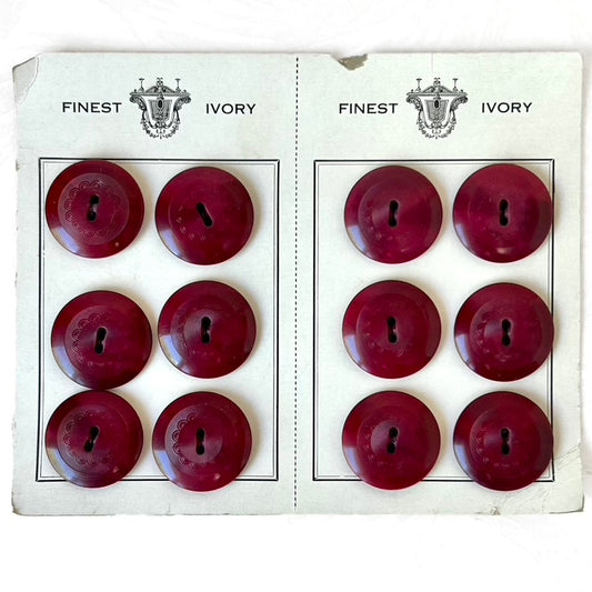 27MM Original Card of Cranberry Shank Buttons - Vintage