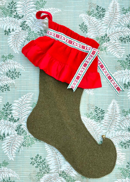 Vintage Wool Stockings - Olive Green & Festive Red