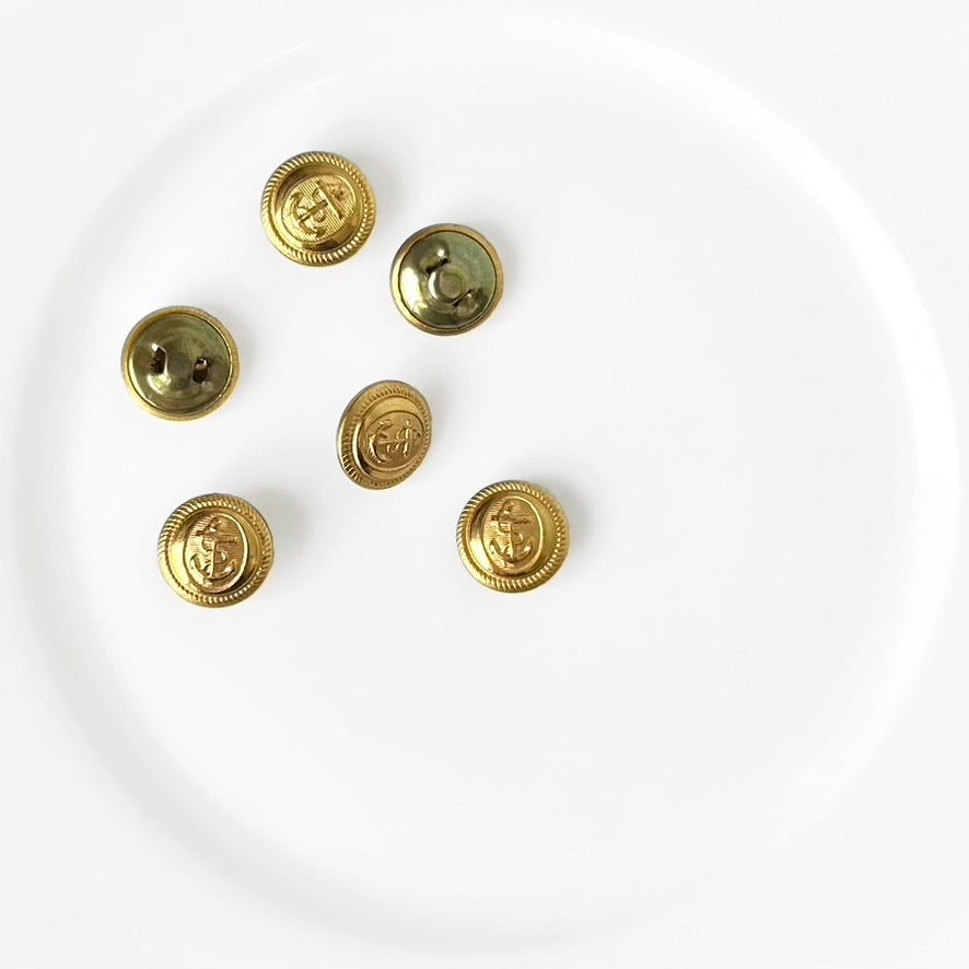 16MM Gold Metal Anchor Shank Buttons - Vintage