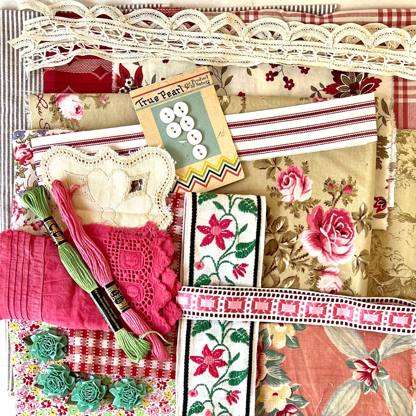 French Country Rose Slow Stitch Fabric Scrap Stash