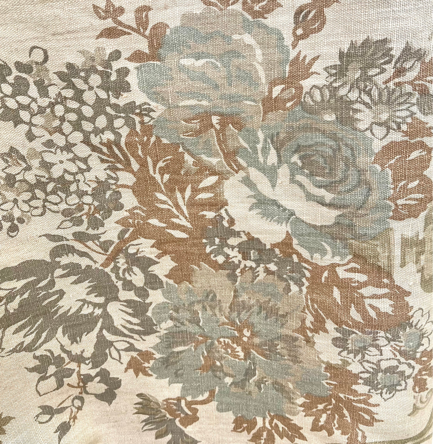 Rose Floral Tan Linen Fabric - Half Yard