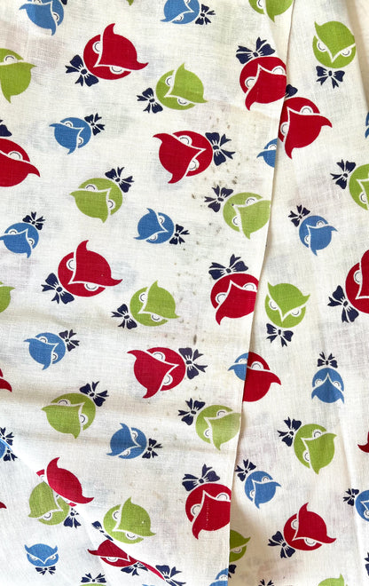 Owl Face Feedsack Fabric - Vintage