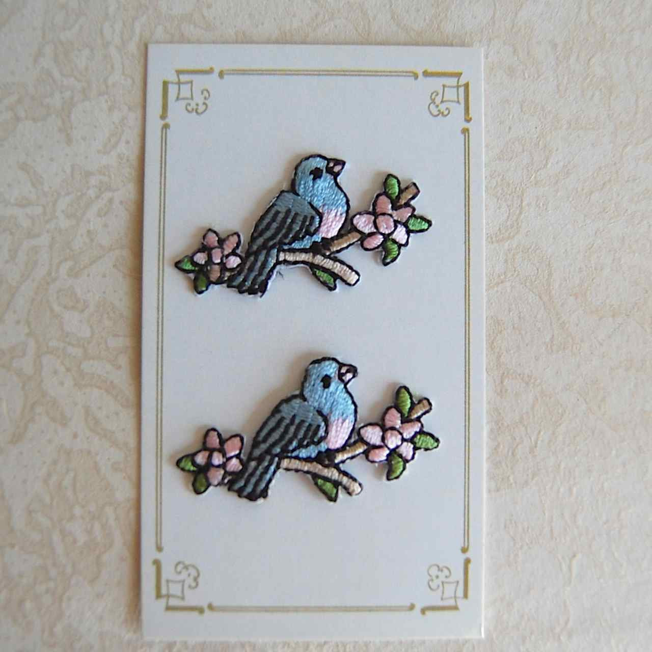 Embroidered Bird Appliques, Pair