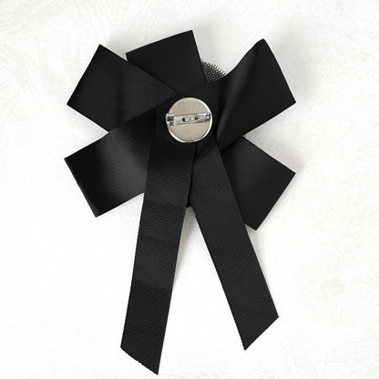 Black & White Jeweled Bow Brooch 7-3/4"