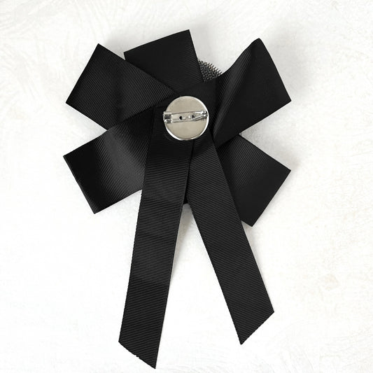 Black & White Jeweled Bow Brooch 7-3/4"