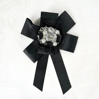 Black & White Jeweled Bow Brooch 7-3/4"