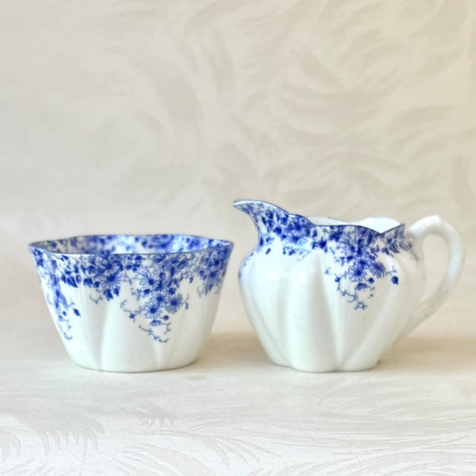 Dainty Royal Blue Shelly Creamer & Sugar - Vintage Bone China Set