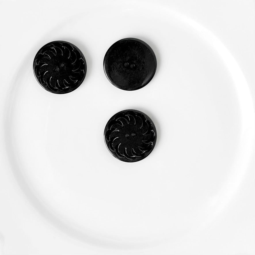 Flat Swirl Black 2 Hole Buttons - Vintage - Multiple Sizes