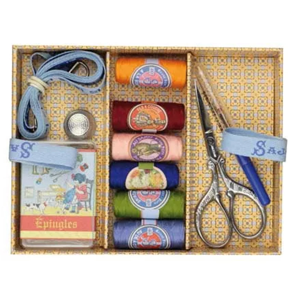 Filled sewing box - Little girl repairing her doll - Sajou