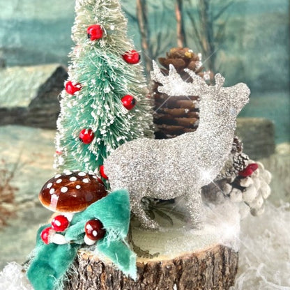 Holiday Forest Glittered Deer Scene