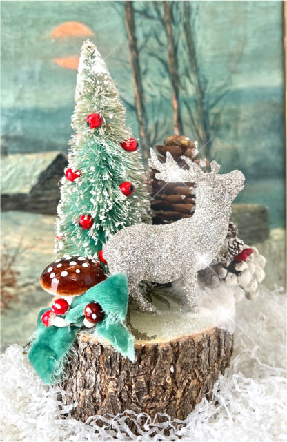 Holiday Forest Glittered Deer Scene