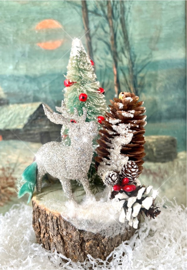 Holiday Forest Glittered Deer Scene