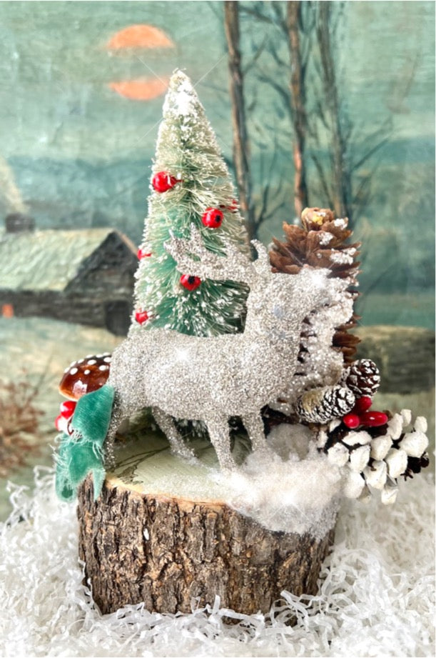 Holiday Forest Glittered Deer Scene