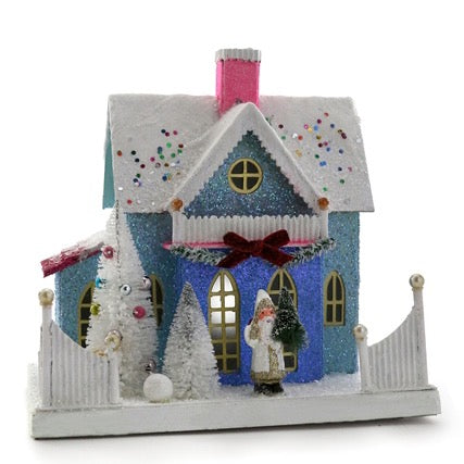 Blue Confetti Cottage with Father Christmas