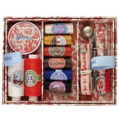 Filled sewing box - red Toile de Jouy - Sajou