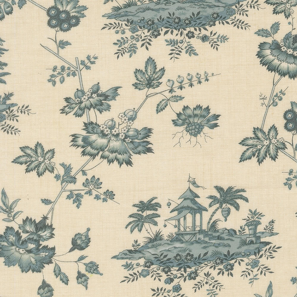 Fleur De Paris Pearl French Blu Fabric - Half Yard