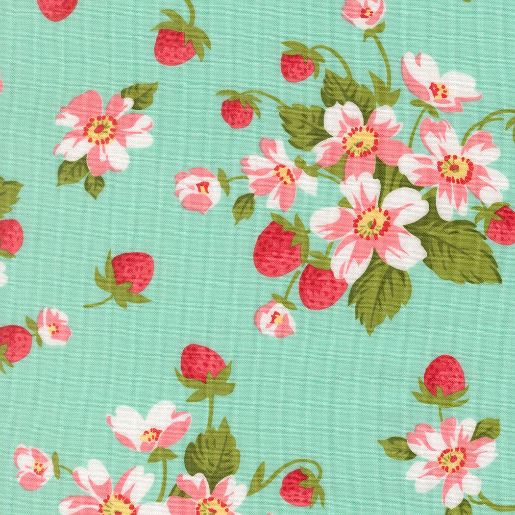 Moda_In_Bloom_Floral_Strawberries_Fabric_Aqua