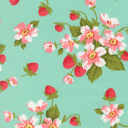 Moda_In_Bloom_Floral_Strawberries_Fabric_Aqua