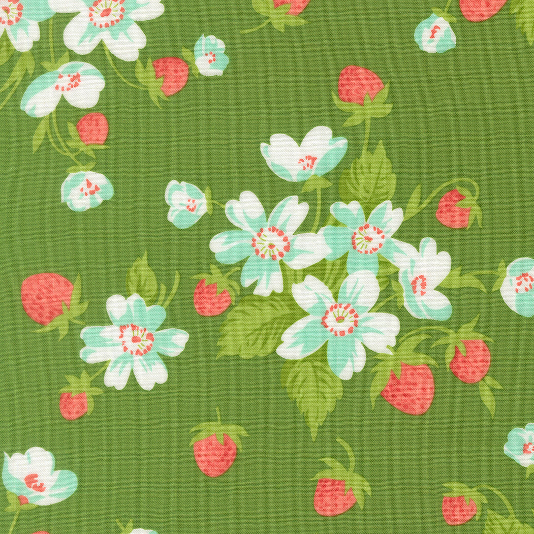 Moda_In_Bloom_Floral_Strawberries_Fabric_Green