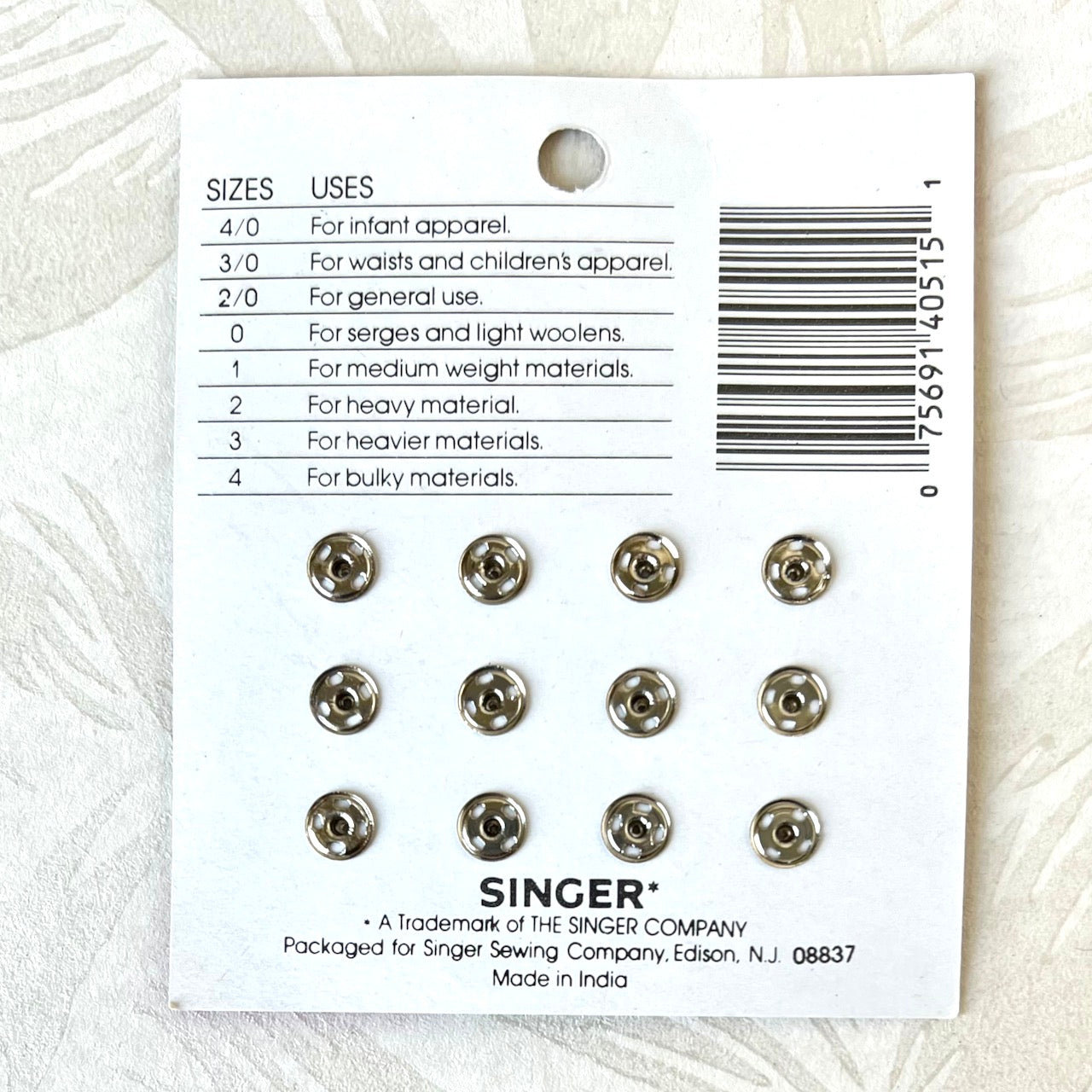 Brass Sew On Snap Fasteners - Singer - Multiple Sizes