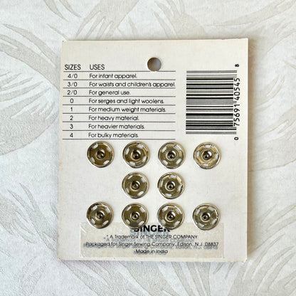 Brass Sew On Snap Fasteners - Singer - Multiple Sizes