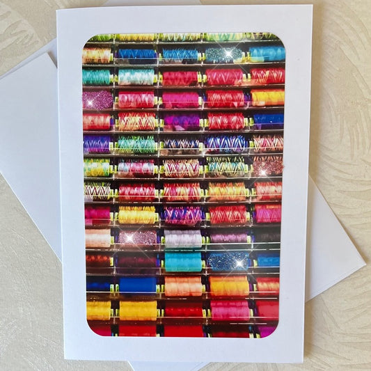 Spools of Thread Glittered Handmade Card