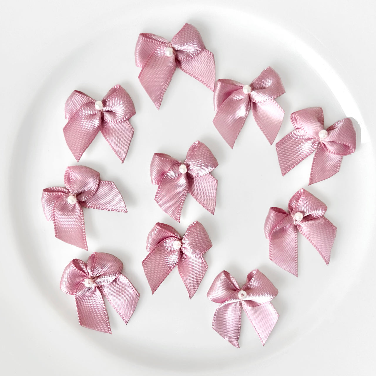 MINIATURE LILAC RIBBON BOWS WITH PEARLS - 1 INCH - 10 PIECE PACKAGE