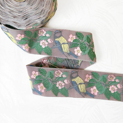 Titmouse Bird, Organic Cotton Jacquard Ribbon - Multiple Colorways