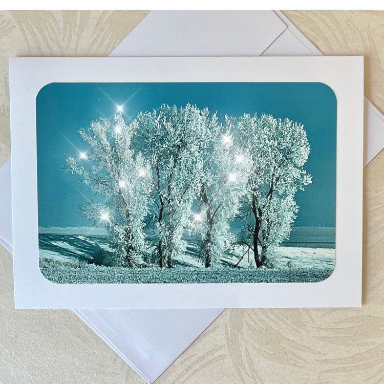 Winter Trees in Field Glittered Handmade Card