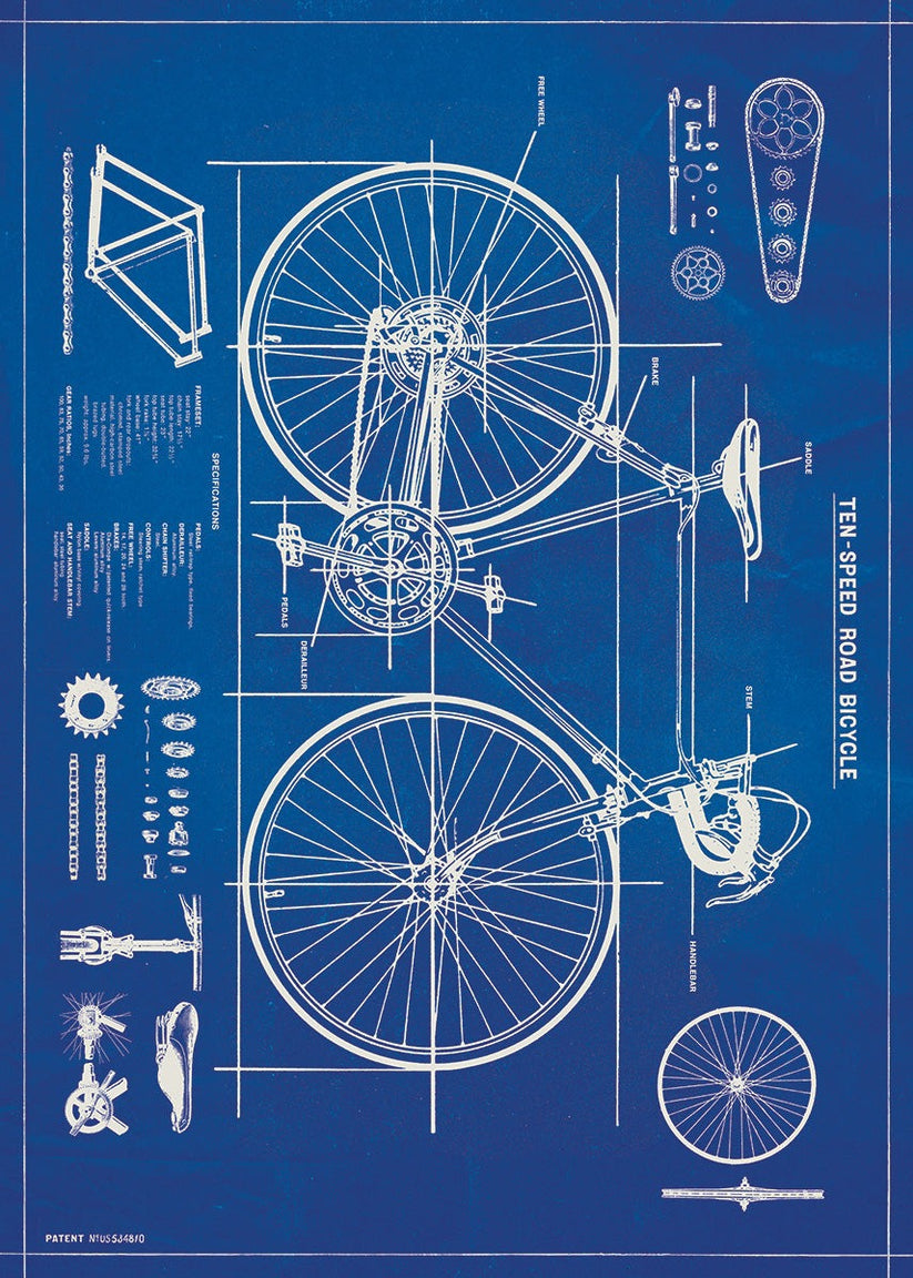 Bicycle Blueprint - Cavallini Wrap & Poster – Rose Mille