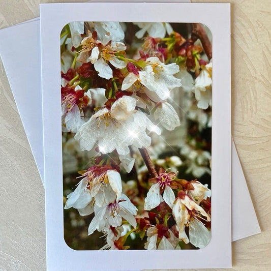 White Flowers Glittered Handmade Card