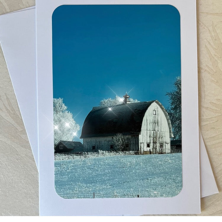 Winter Barn Glittered Handmade Card