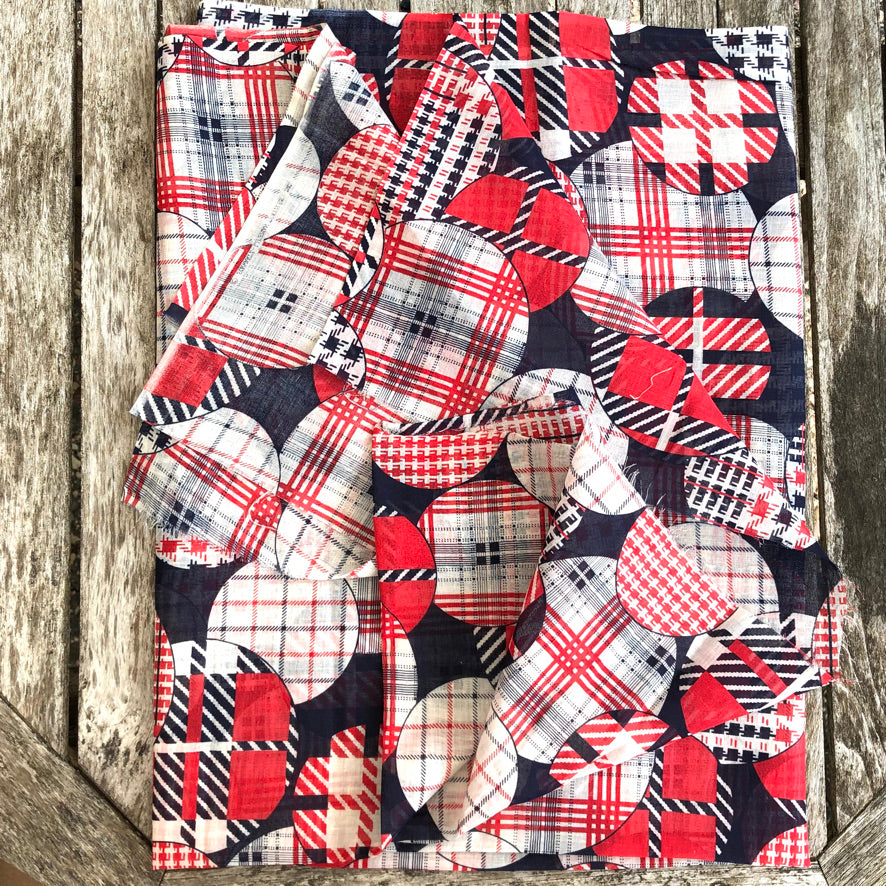 Sheer Cotton Plaid in Circles Fabric - Vintage