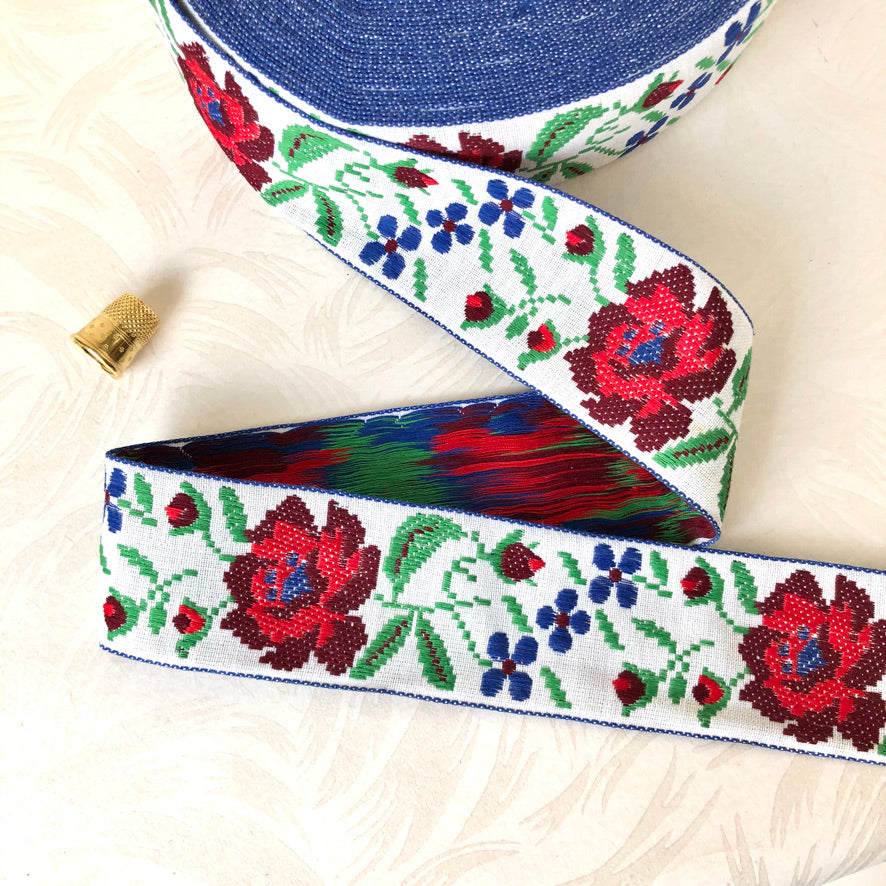 Wide Cotton Floral Jacquard Ribbon - Vintage - Multiple Colorways