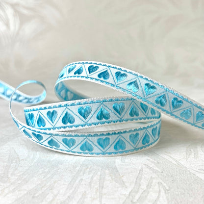 Narrow Embroidered Hearts Ribbon - Multiple Colorways