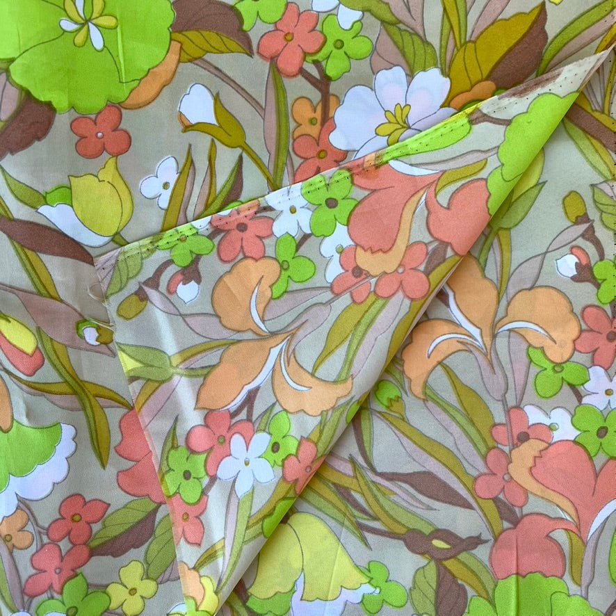 Spring Flowers Vintage Taffeta Fabric