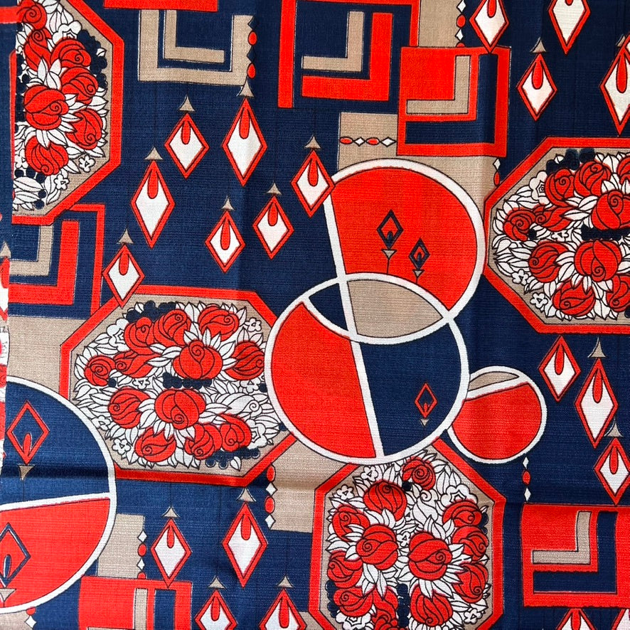 Geometric and Flowers Vintage Taffeta Fabric