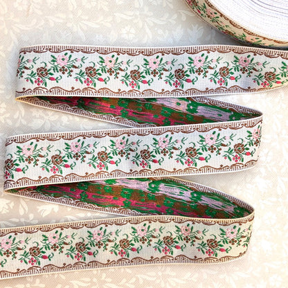 Floral Jacquard Ribbon with a Rococo Border - Vintage