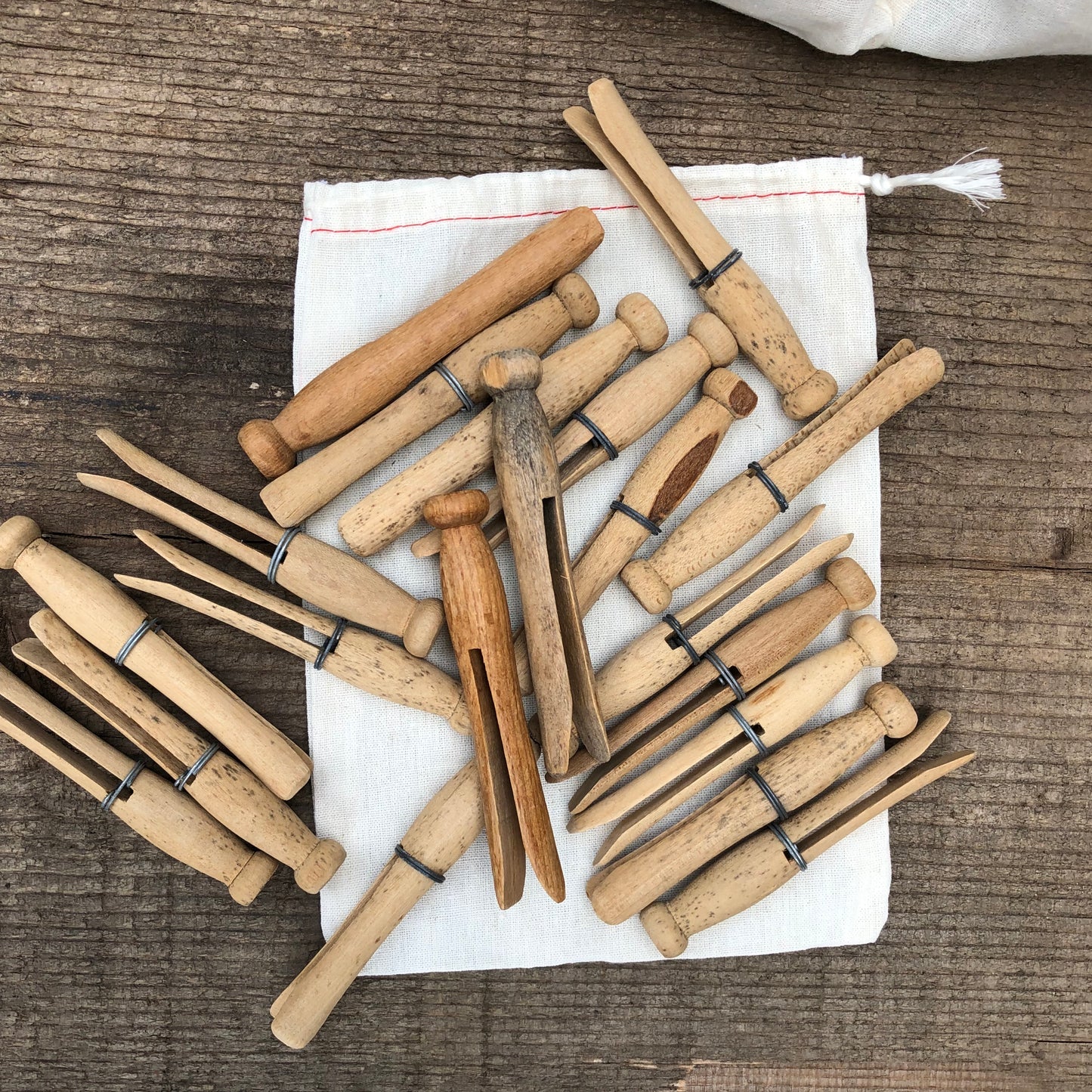 Sack of Vintage Clothes Pins