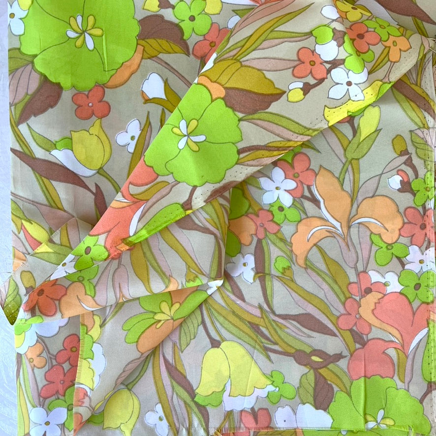 Spring Flowers Vintage Taffeta Fabric