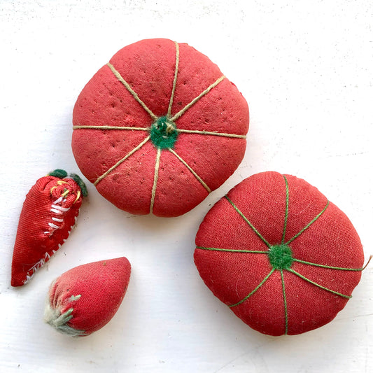 Set of Antique Tomato & Strawberry Pincushions