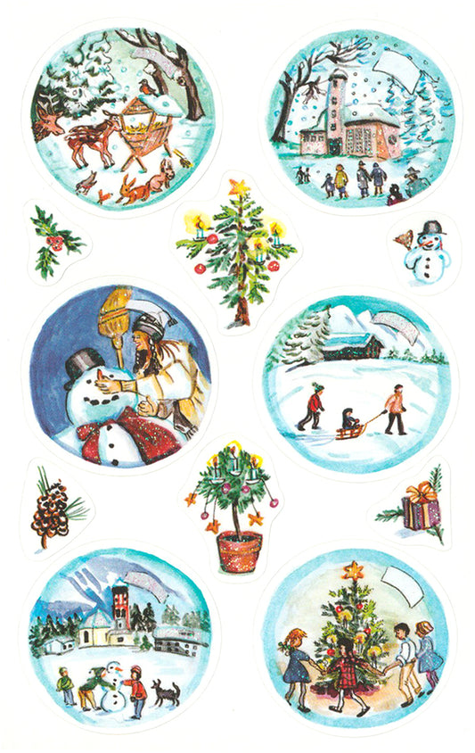 Winter Glitter Scene Circles - Stickers