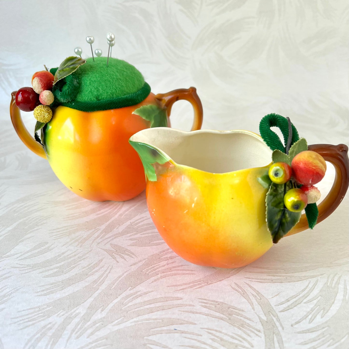 Antique Peaches Sugar & Creamer Sewing Notions