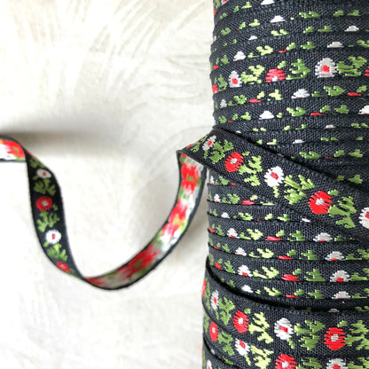 Narrow Embroidered Floral Ribbon Trim - Vintage - Multiple Colorways