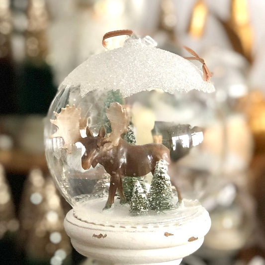 Glass Globe Ornament, Large Snowy Moose