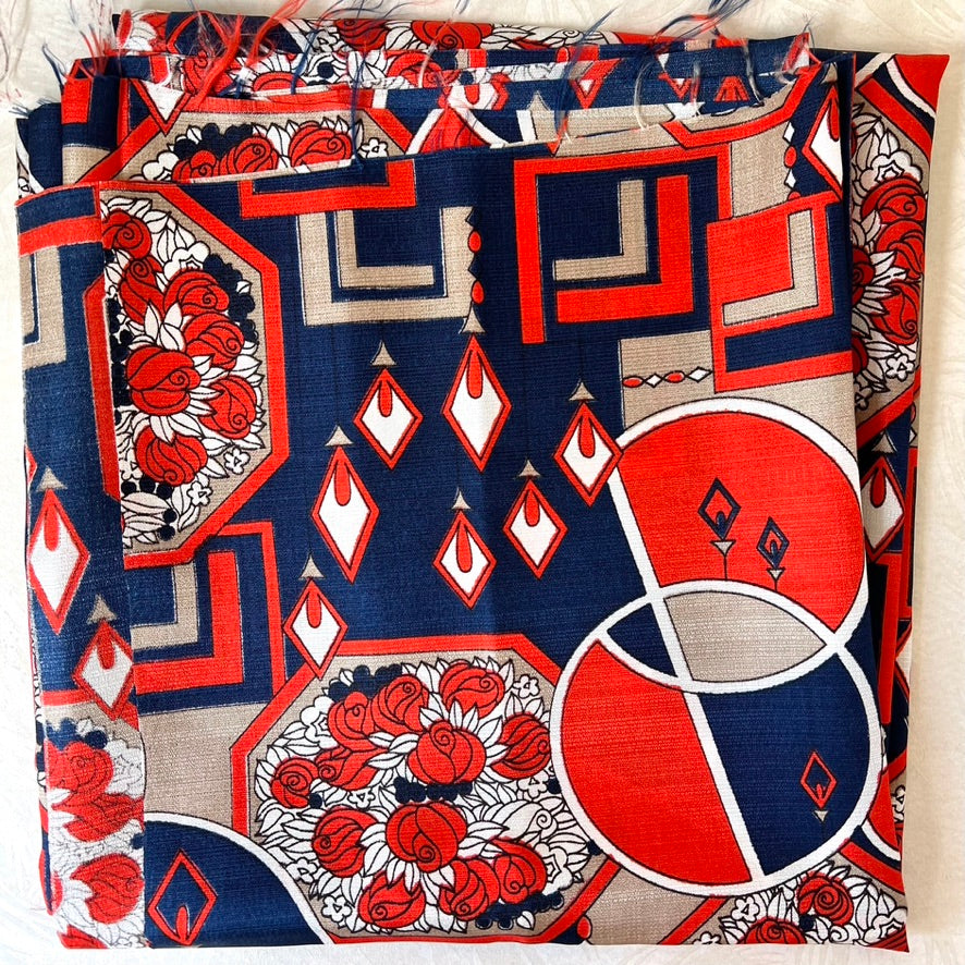 Geometric and Flowers Vintage Taffeta Fabric