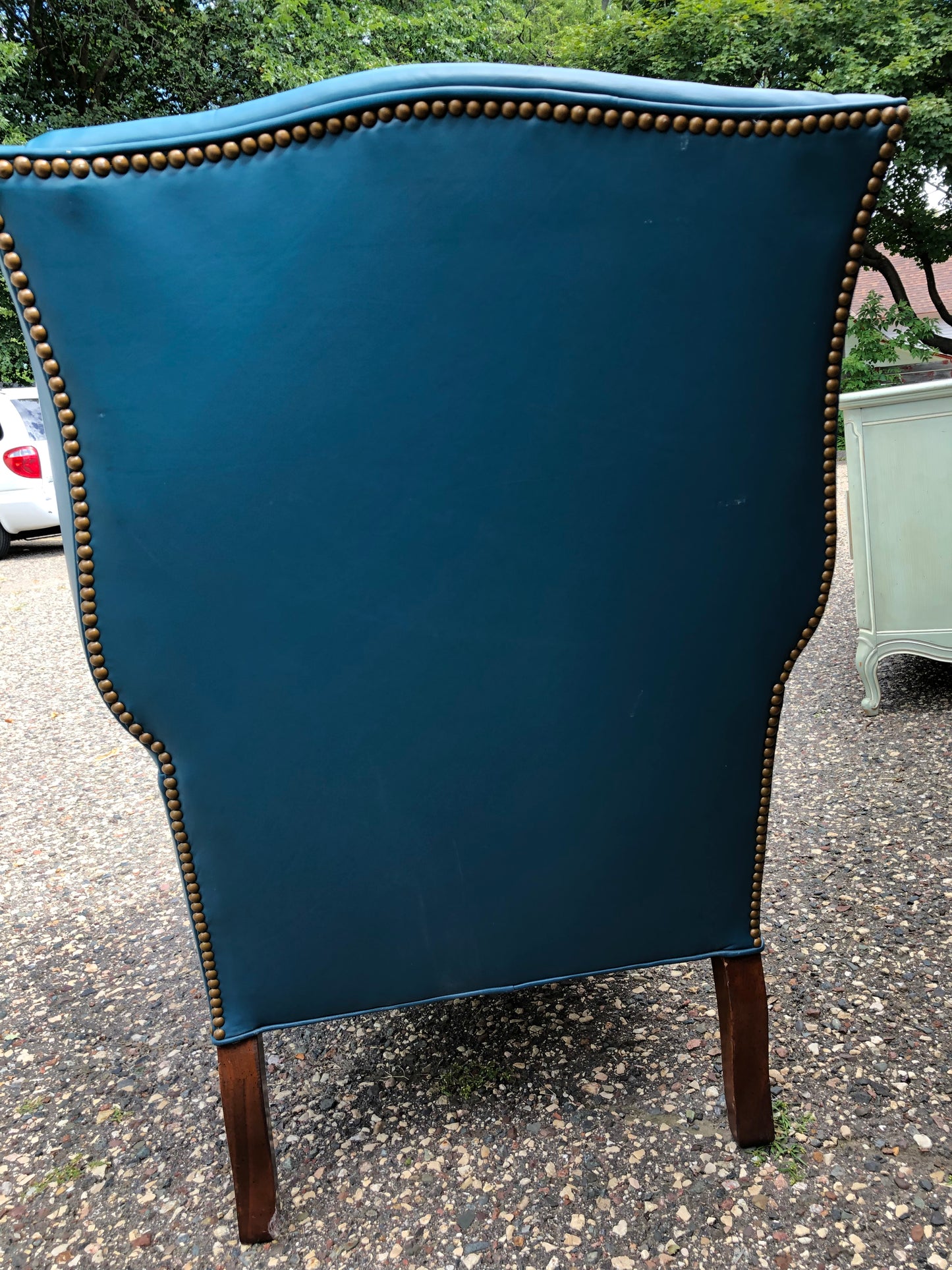Teal Leather Wingback Chair - Vintage