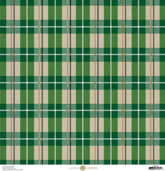 Green Metallic Glen Plaid - Anna Griffin Scrapbook Papers