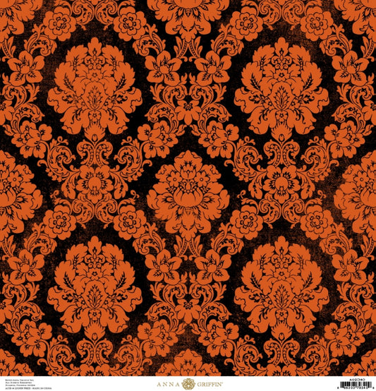 Orange on Black Damask - Anna Griffin Scrapbook Papers