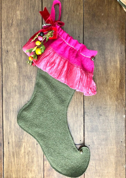 Fuchsia Vintage Wool Christmas Stockings